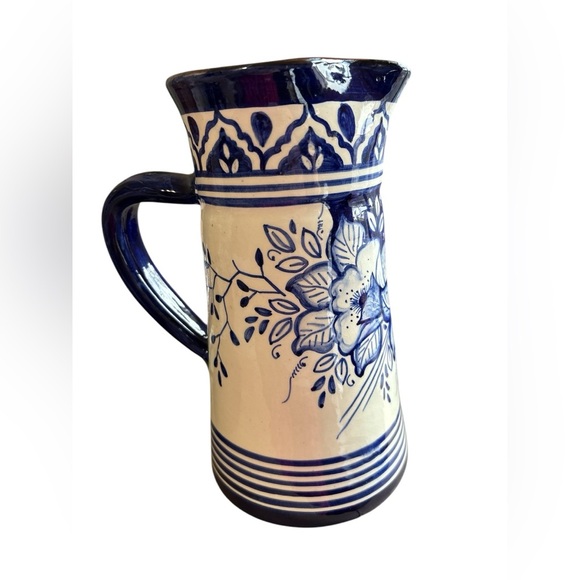 Blue & white Hand-Painted Sangia Portuguese Pottery Clay Terracotta Pitcher - Picture 5 of 11